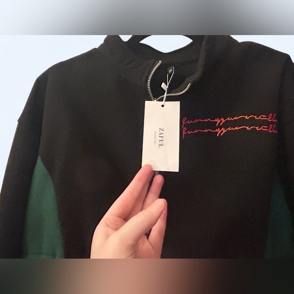 Zaful Cropped Zip Sweatshirt/Jacket with “Going Home” Cat | Size Large | NWT - Picture 4 of 5